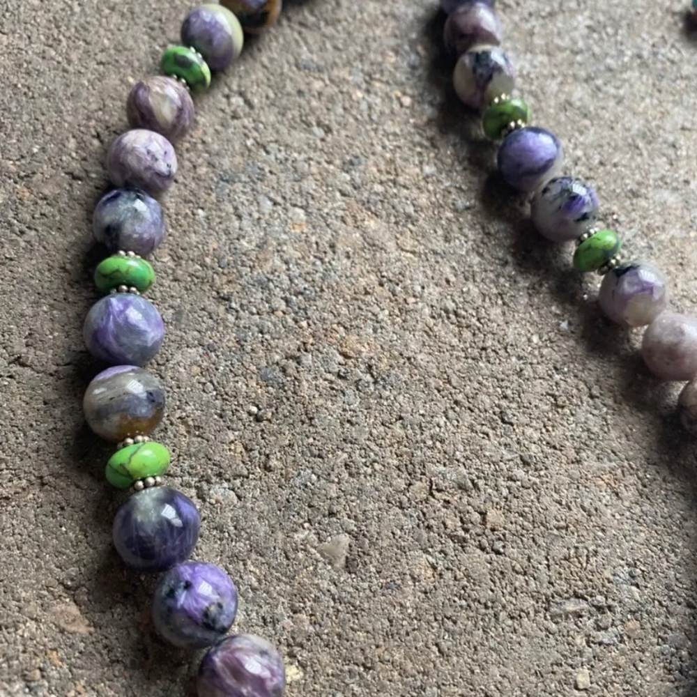 Sterlingsilver Charoite Greenturquoisebeadnecklace - image 8